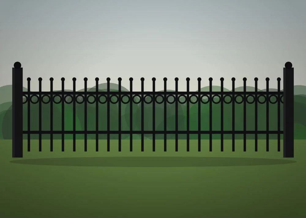 Wrought iron fence with ring detail and ball finials