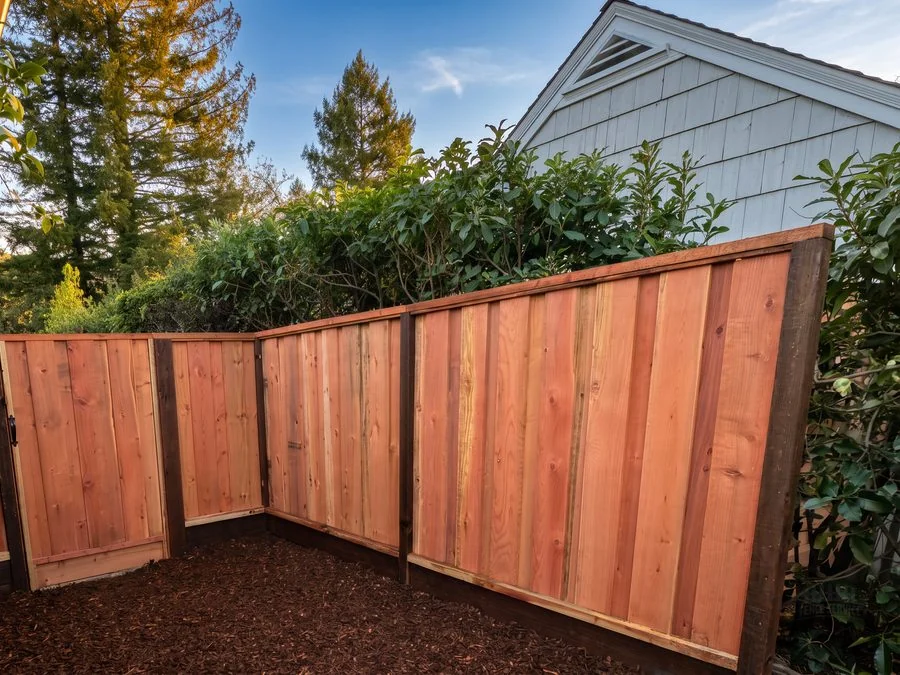 Cedar corner privacy fence with gate